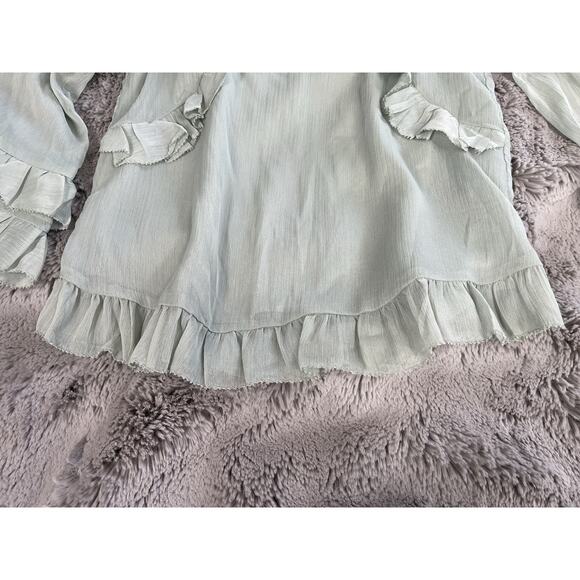 H & M Ruffled 3/4 Sleeve Chiffon Blouse Top Size 2 Green - Picture 5 of 10